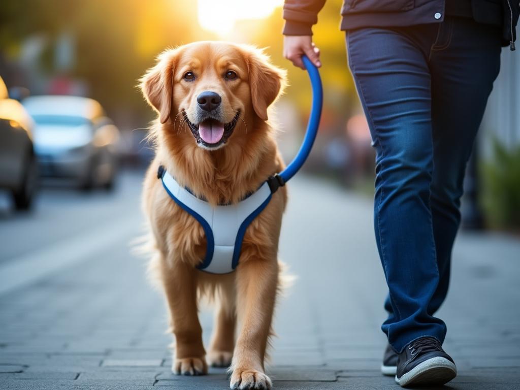 Chien marchant en laisse avec son maître